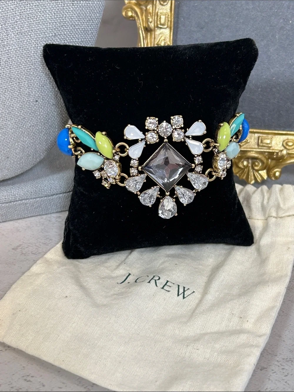 J. Crew Multicolor Crystal Statement Bracelet - Blue, Green, White